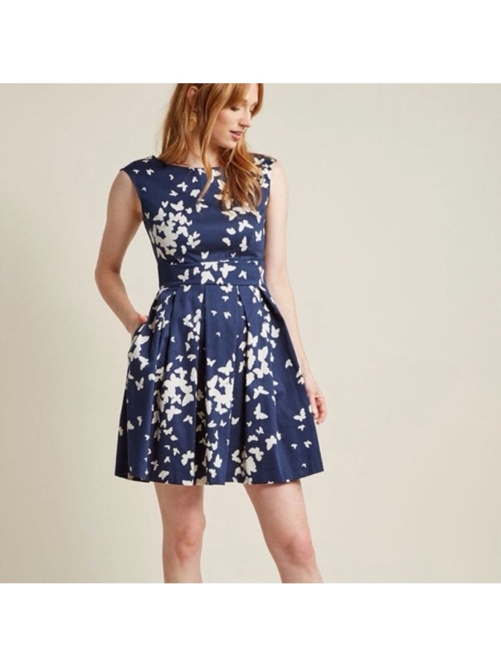 Closet Navy and White Floral‎ Fit & Flare Mini Dress